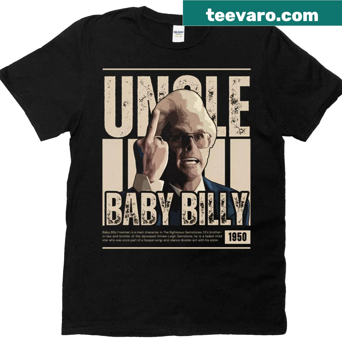 Funny T-shirt featuring the phrase 'Uncle Baby Billy' in playful typography. — on a men's t-shirt