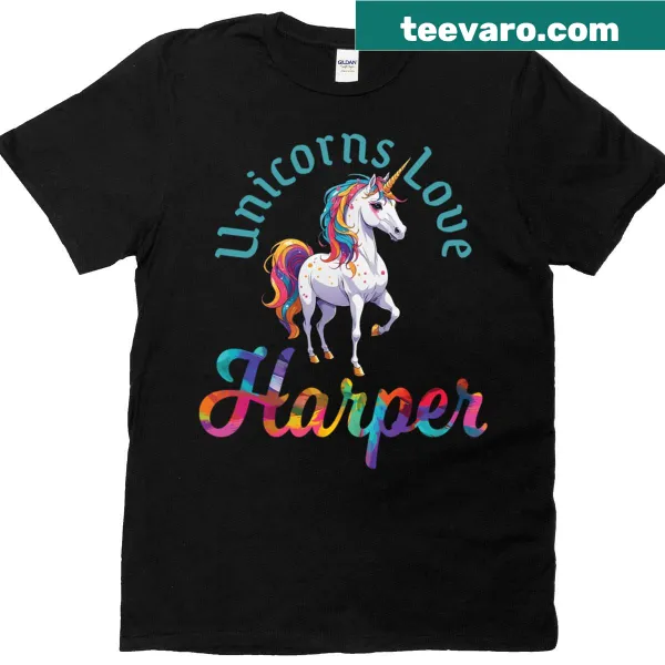 Cute unicorn graphic with the name Harper on a T-shirt