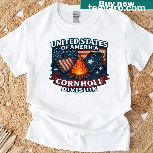 United States Cornhole Division T-shirt featuring playful graphics