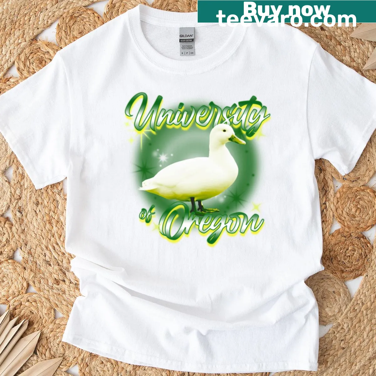 University Of Oregon T-shirt with airbrush nature design — on a men's t-shirt