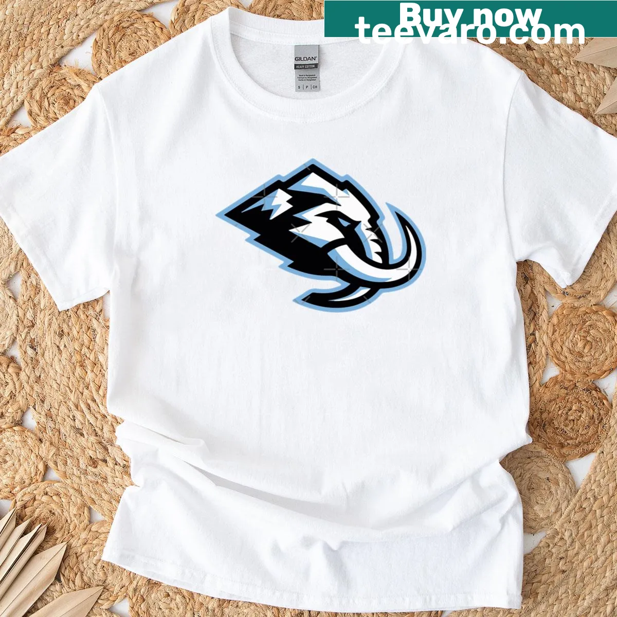 Utah Mammoth Hockey T-shirt with fierce mammoth graphic — on a men's t-shirt