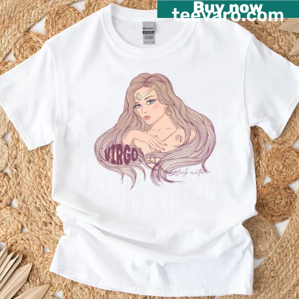 Virgo astrology t-shirt with a typographic design of the traits.