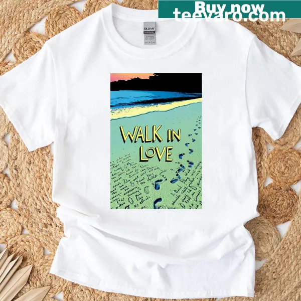 Christian design T-shirt with 'Walk In Love' and footprints