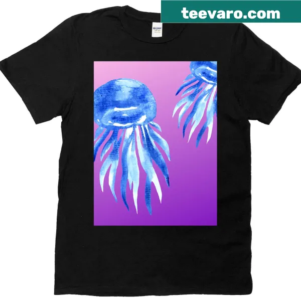 Watercolor jellyfish design on a T-shirt