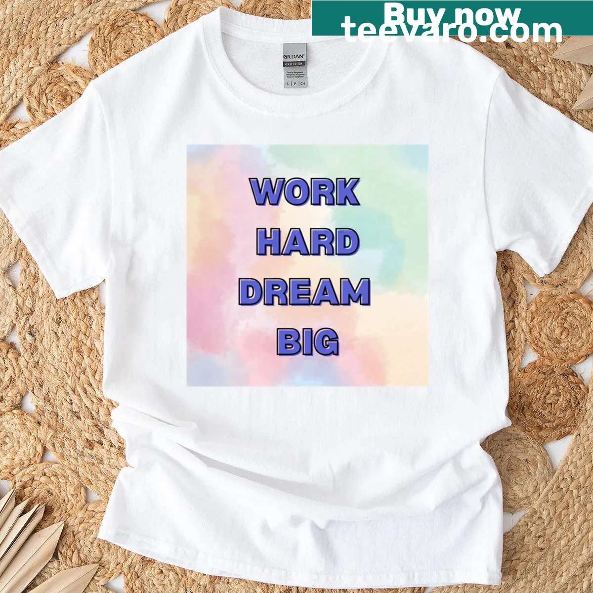 Motivational T-shirt with 'Work Hard Dream Big' text — on a men's t-shirt