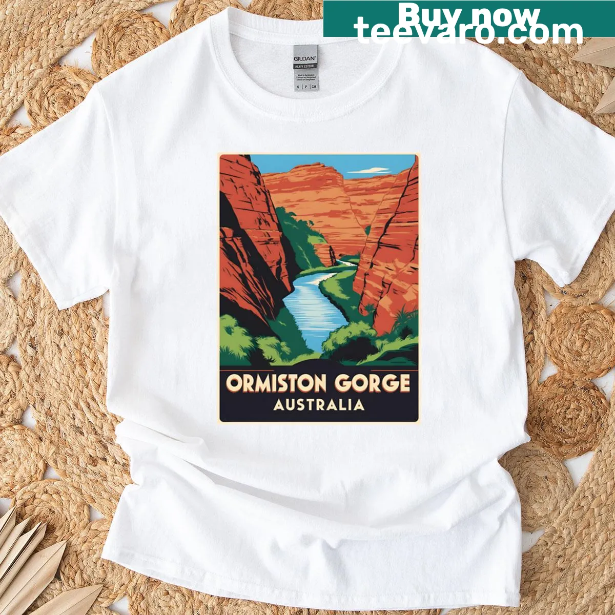 Vintage illustration T-shirt featuring Ormiston Gorge in Australia — on a men's t-shirt