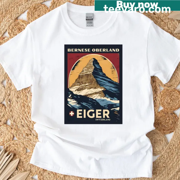 Vintage illustration of Eiger mountain on a travel-themed t-shirt