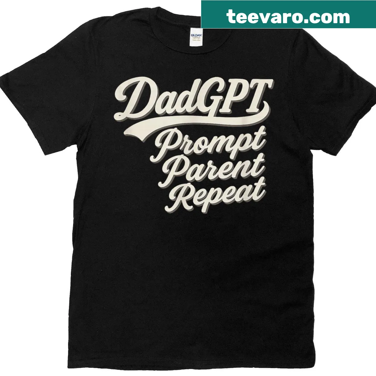 Funny t-shirt featuring 'Dadgpt Prompt' text, celebrating modern fatherhood. — on a men's t-shirt