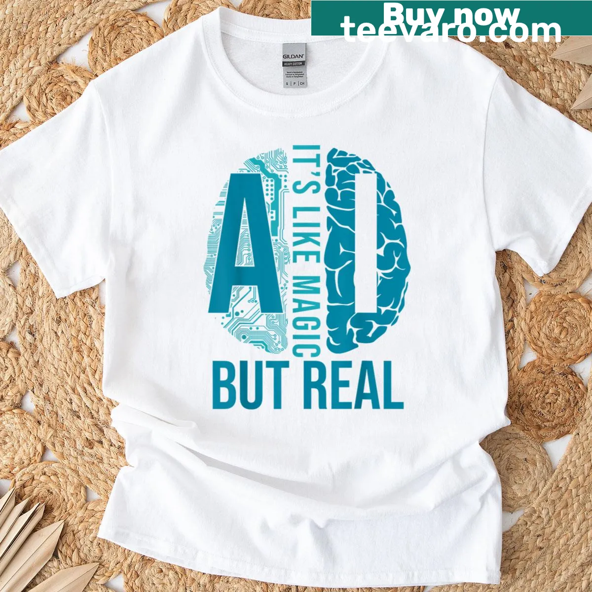 Creative AI-themed graphic on a developer's t-shirt — on a men's t-shirt