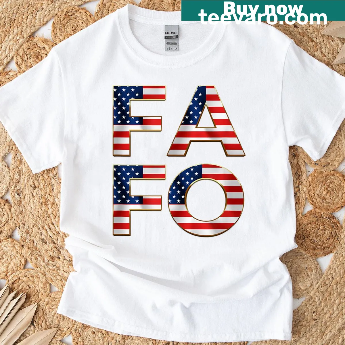 Minimalist t-shirt with American flag letters and historical years — on a men's t-shirt