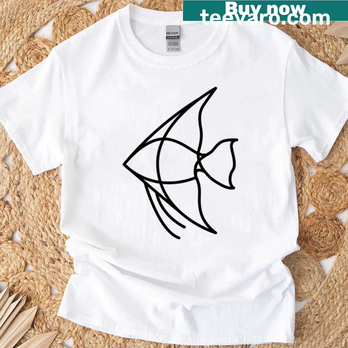 Illustrated T-shirt featuring a detailed angelfish design — on a men's t-shirt