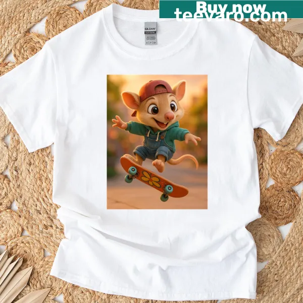 Oversized t-shirt with a cartoon skater bandicoot illustration