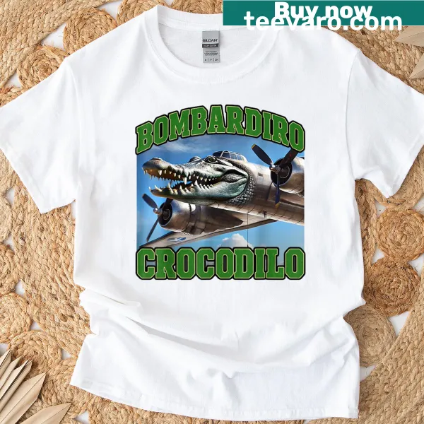 Cartoon crocodile graphic T-shirt with humorous meme text for kids