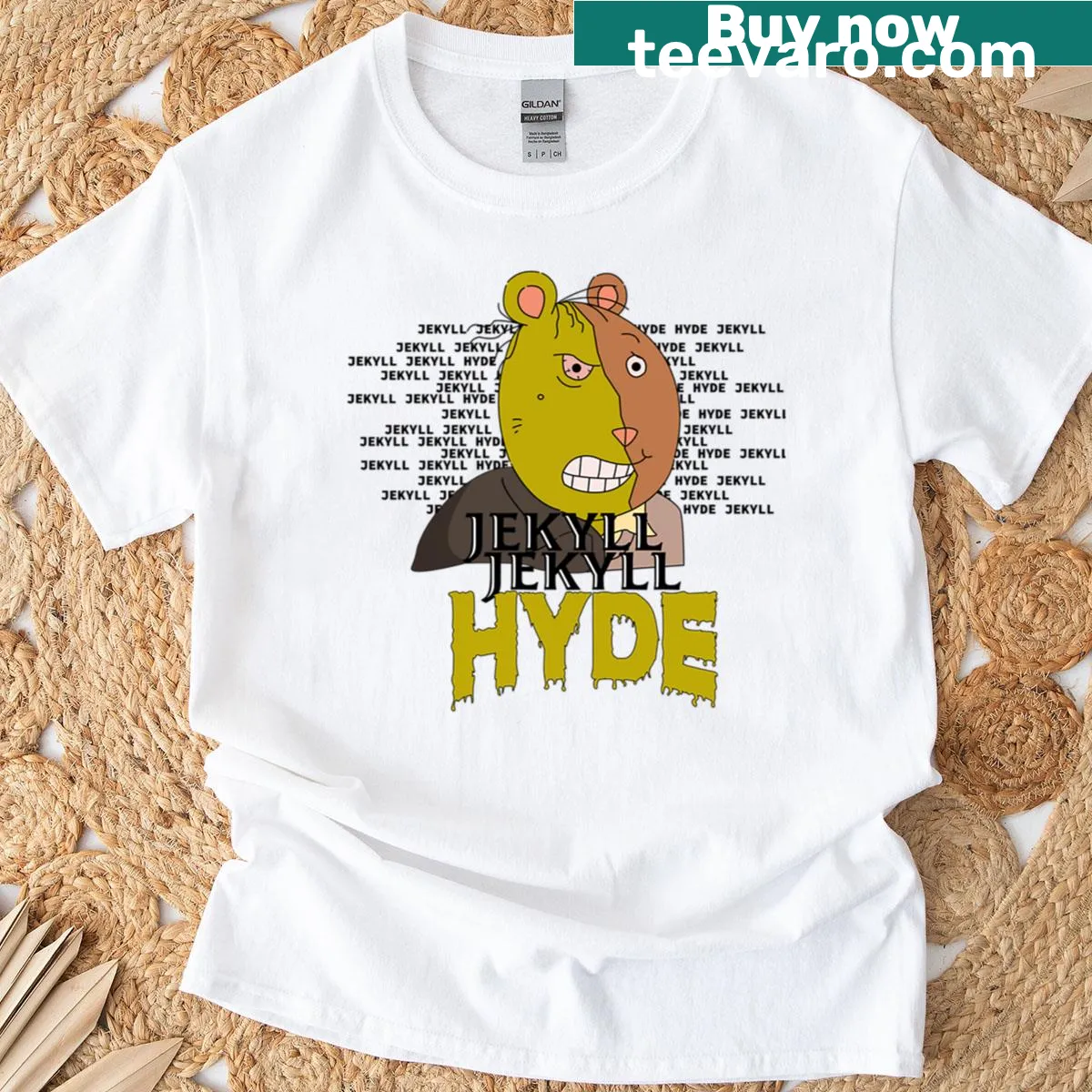 Creative typography design referencing Jekyll and Hyde on a T-shirt. — on a men's t-shirt