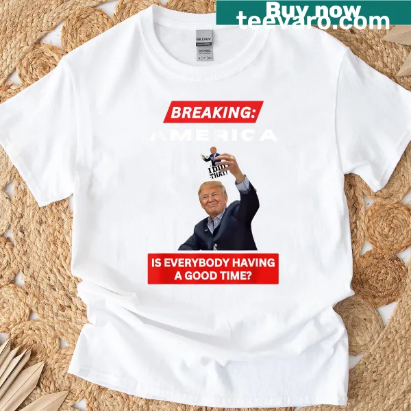 Bold badge design with 'Breaking America' and protest message