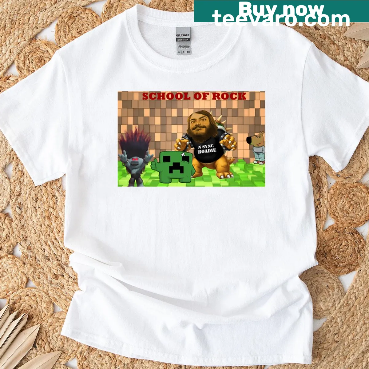 Retro-style T-shirt celebrating early 2000s rock and pop culture — on a men's t-shirt