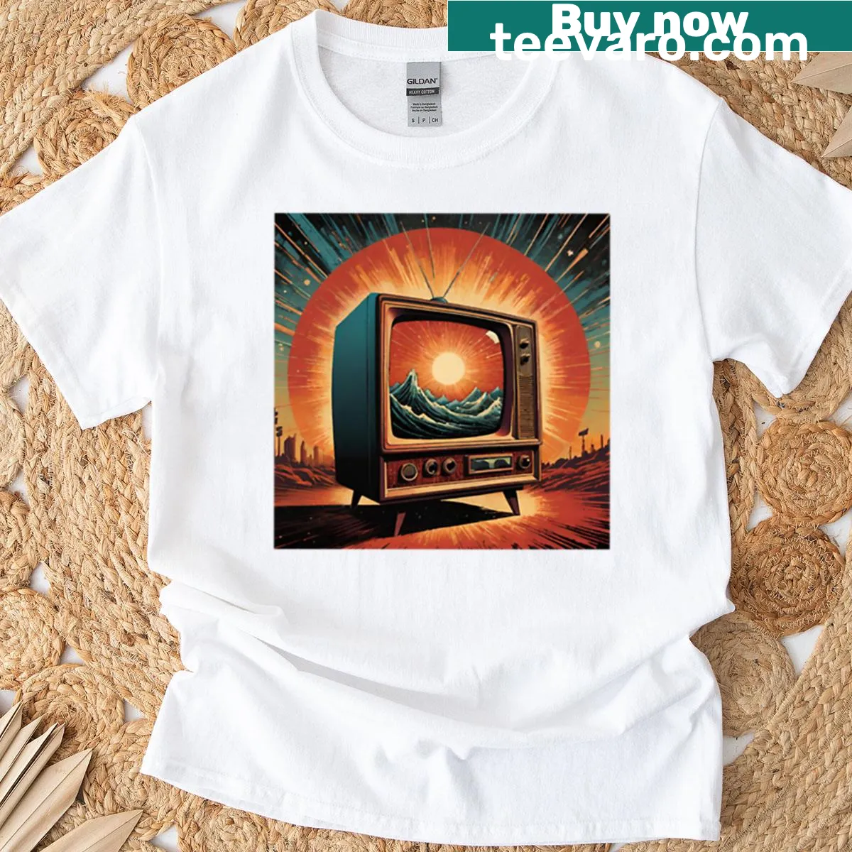 Minimalist 'Broadcast' typography design — on a men's t-shirt