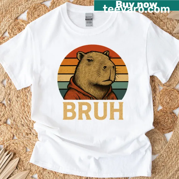 Cartoon capybara graphic on a funny retro t-shirt