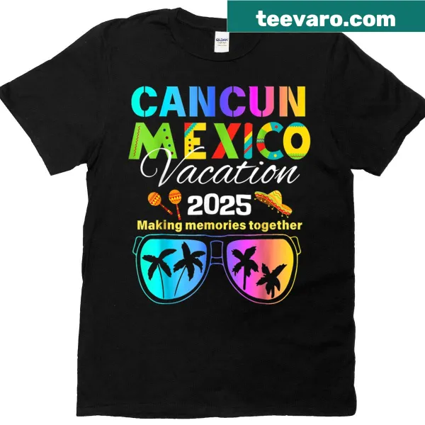 Illustrated T-shirt celebrating a Cancun vacation with friends