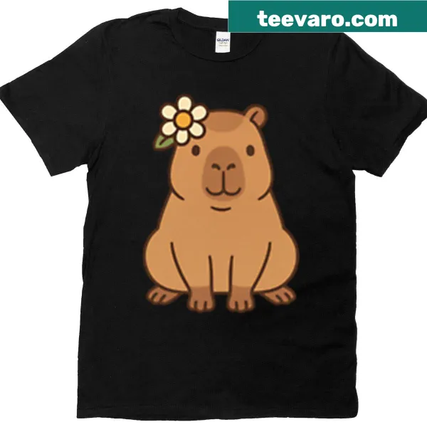 Kawaii capybara surrounded by flowers graphic