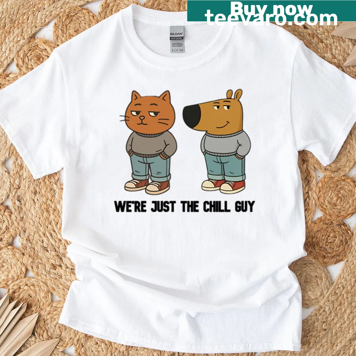 Illustration of Chill Guy with Chill Gal on a casual t-shirt — on a men's t-shirt
