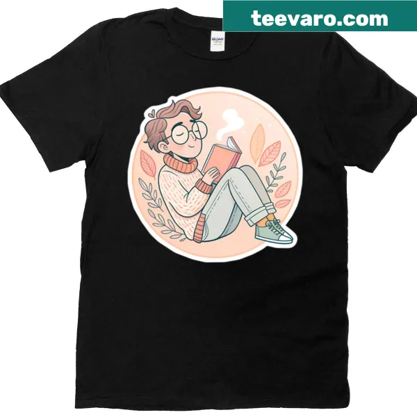 Relaxed guy reading a book graphic t-shirt