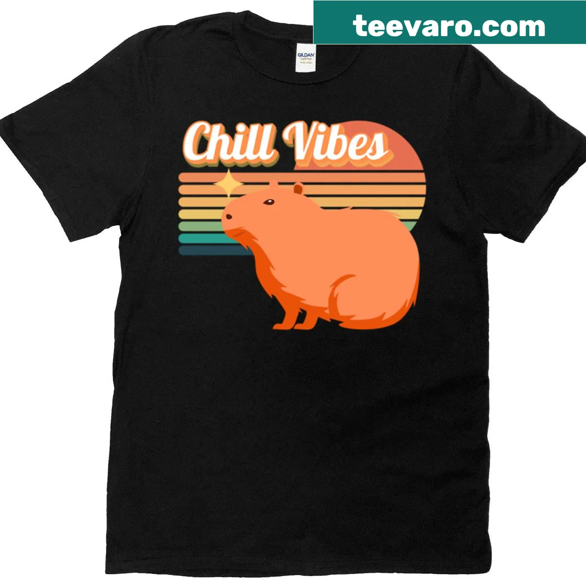 Playful capybara graphic t-shirt for chill vibes — on a men's t-shirt