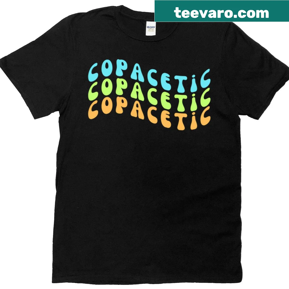 Minimalist Copacetic text graphic on a t-shirt. — on a men's t-shirt