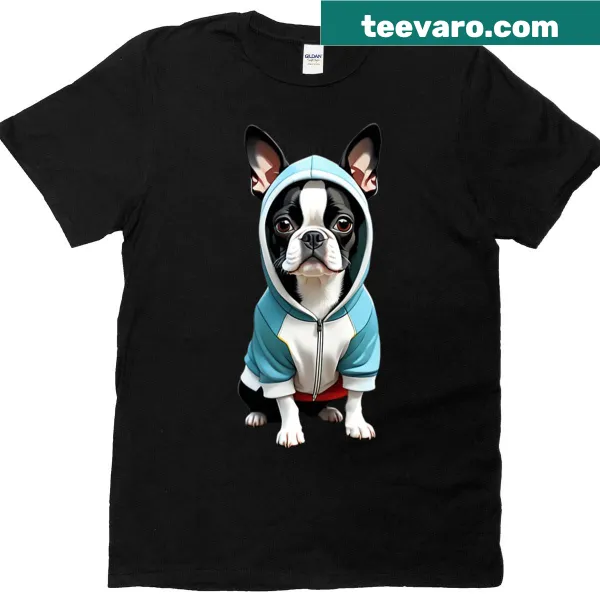 Oversized T-shirt featuring a cozy Boston Terrier illustration.