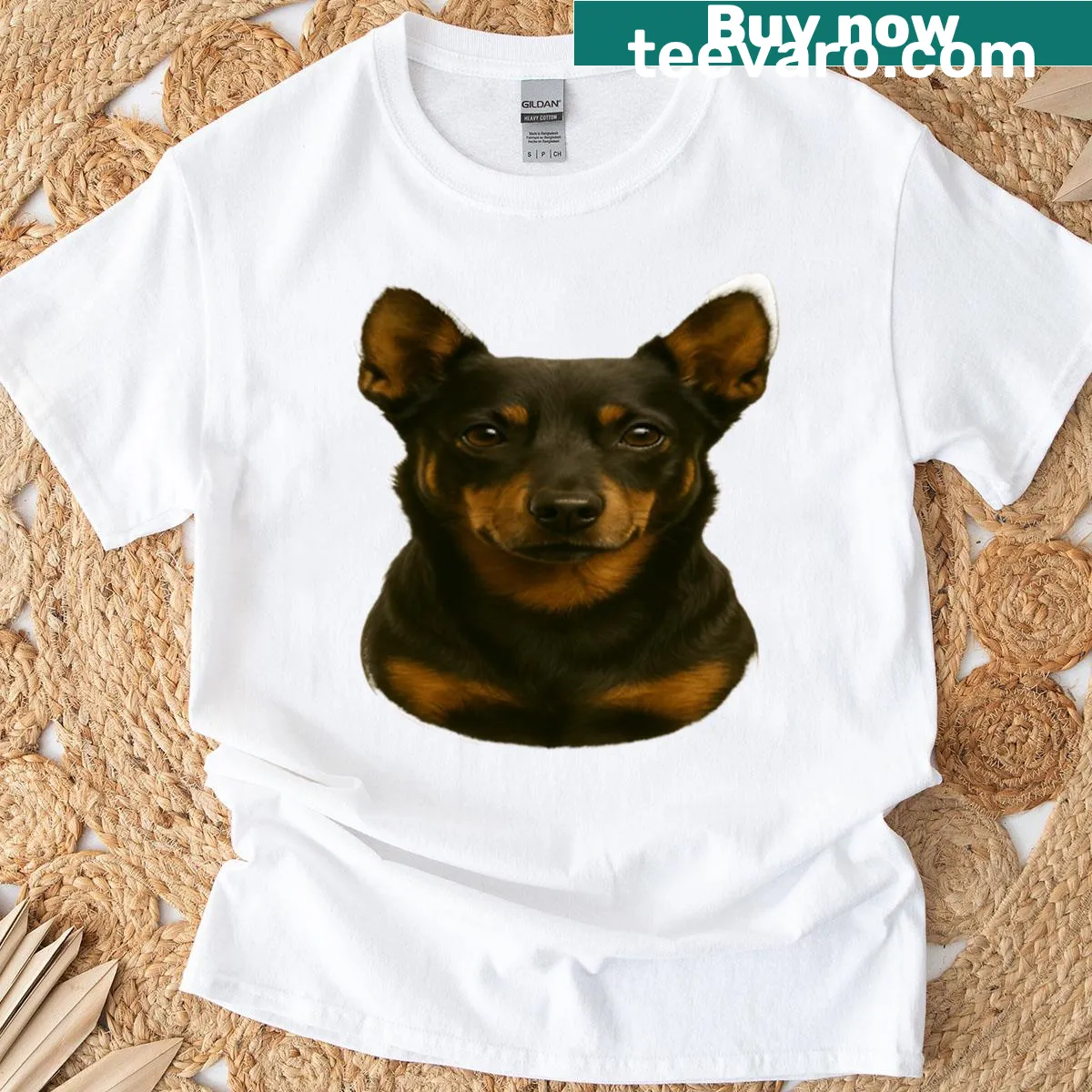 T-shirt featuring a cute cartoon illustration of a Lancashire Heeler — on a men's t-shirt
