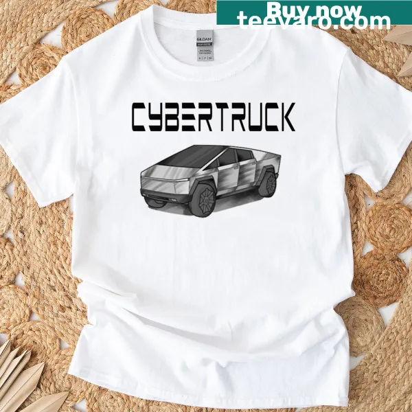 Minimalist silhouette of the Cybertruck on a T-shirt