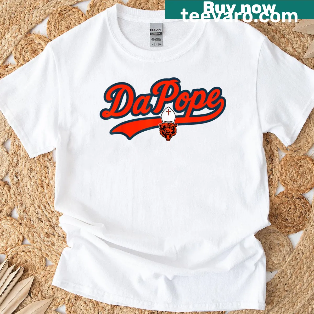 Illustration of Pope Leo XIV on T-shirt with Chicago theme — on a men's t-shirt