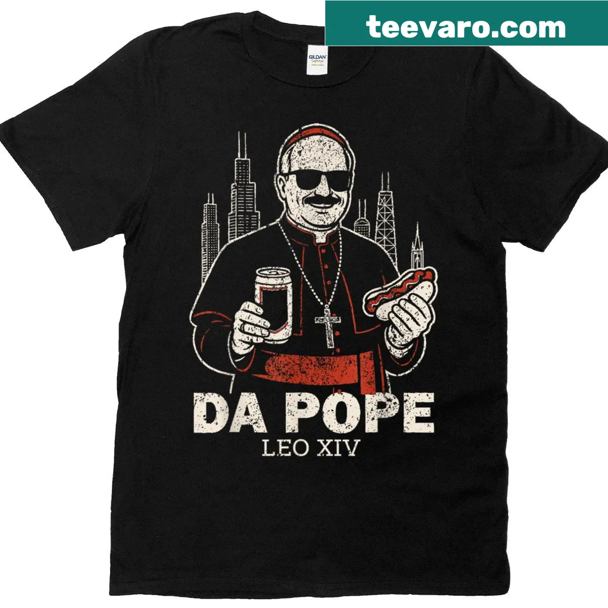Vintage T-shirt featuring humorous graphic about Pope Leo XIV — on a men's t-shirt