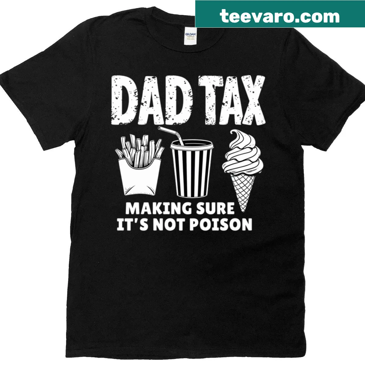 Funny Dad Tax definition graphic T-shirt — on a men's t-shirt