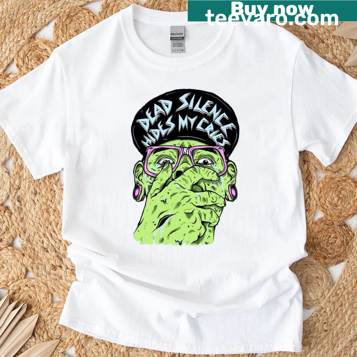 Band T-shirt with the phrase 'Dead Silence Hides My Cries' — on a men's t-shirt