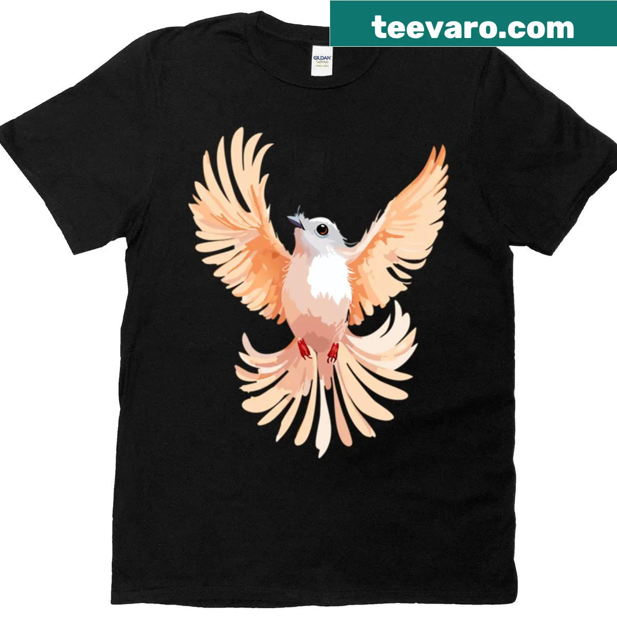 Illustrated dove spreading its wings on a t-shirt — on a men's t-shirt