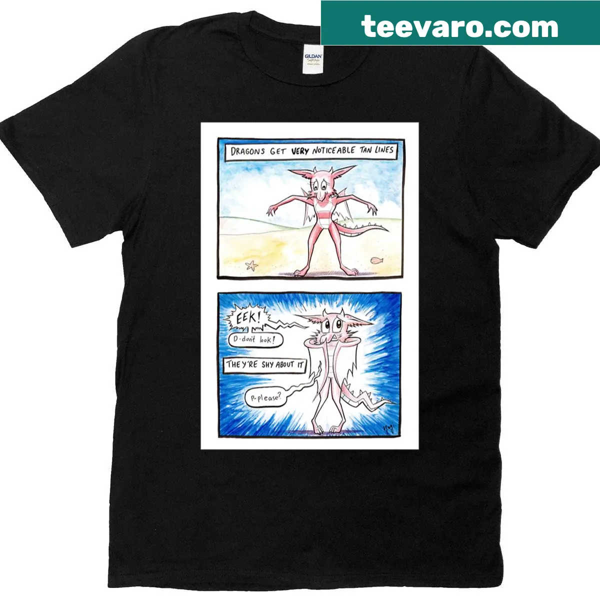 Cartoon design featuring dragons with tan lines on a premium t-shirt — on a men's t-shirt