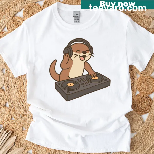 Cartoon otter dancing with musical notes in a dubstep theme
