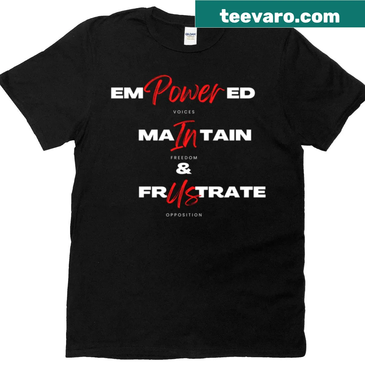 Typographic design promoting empowered voices on a t-shirt — on a men's t-shirt