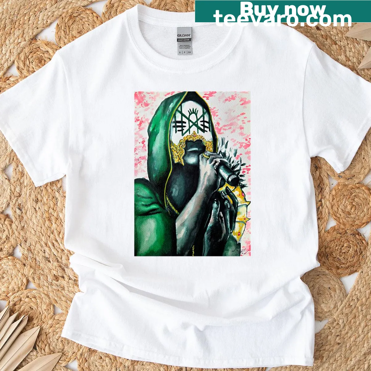 Typographic oversized t-shirt with the phrase 'Even In Arcadia' — on a men's t-shirt