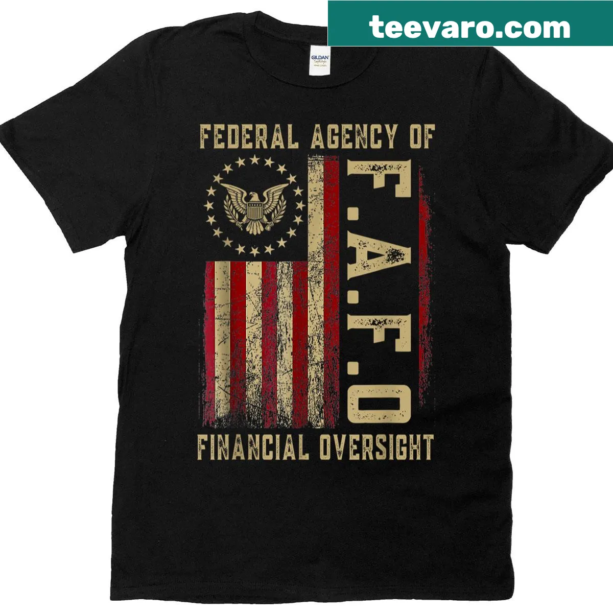 Funny t-shirt with Federal Agency For Financial Oversight and US flag — on a men's t-shirt