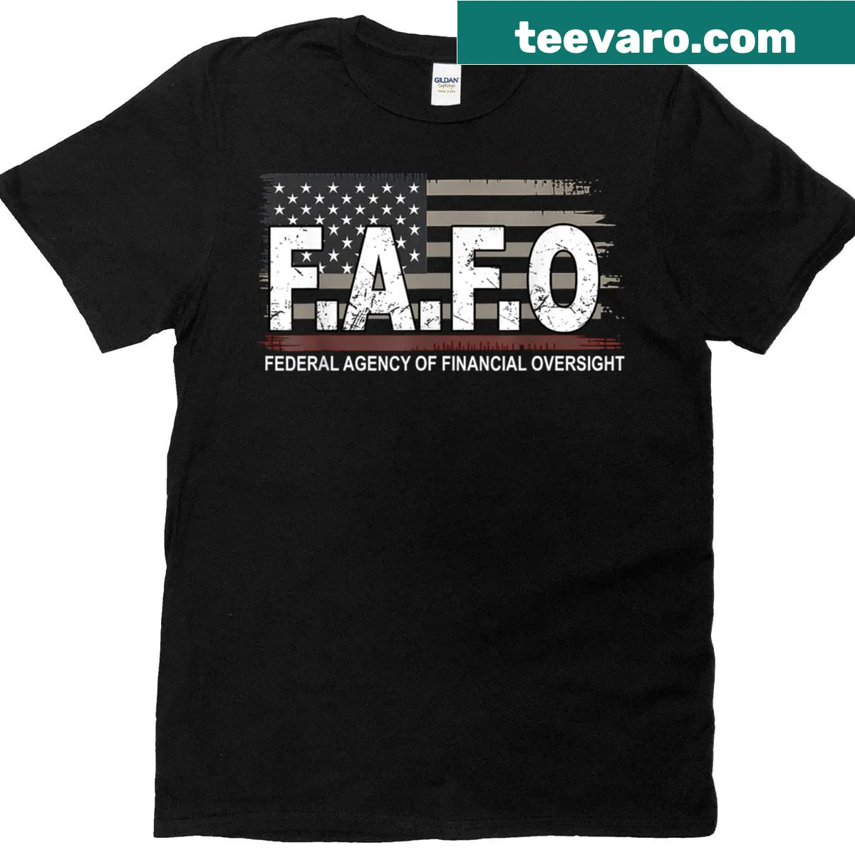 T-shirt featuring US flag and financial oversight design — on a men's t-shirt