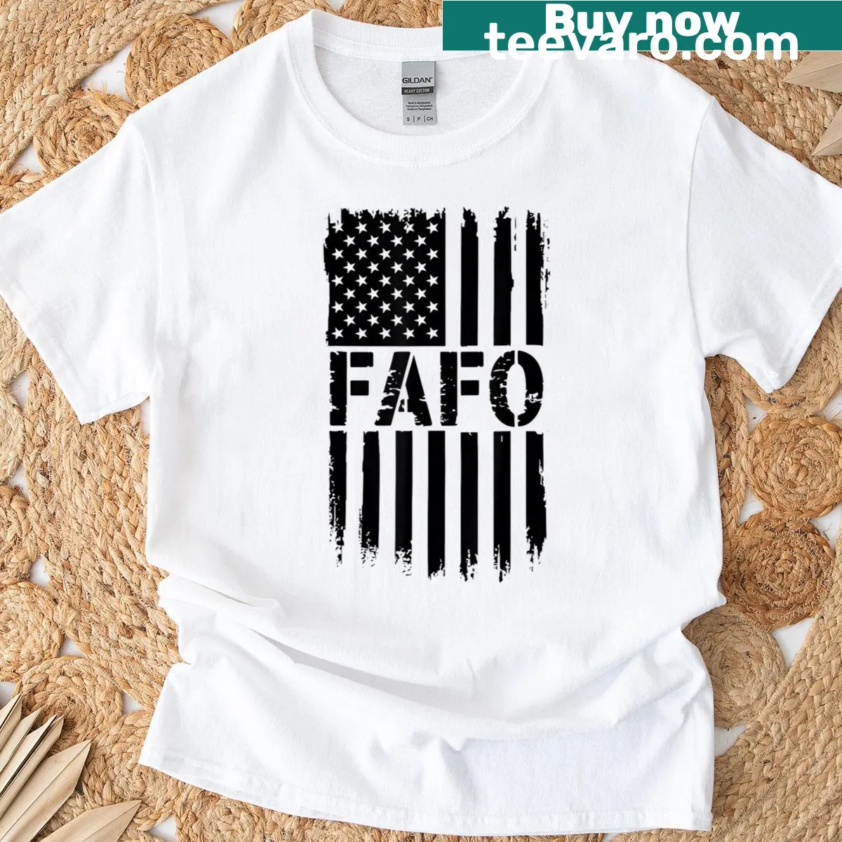 Patriotic T-shirt featuring a bold flag design — on a men's t-shirt