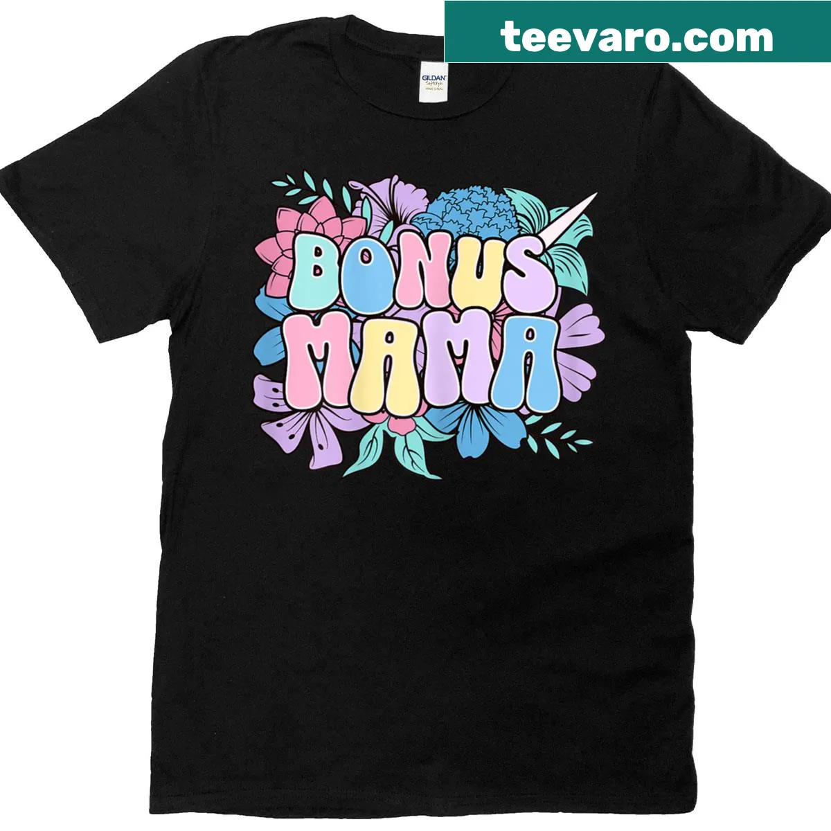 Floral t-shirt honoring bonus moms with a heartfelt message — on a men's t-shirt