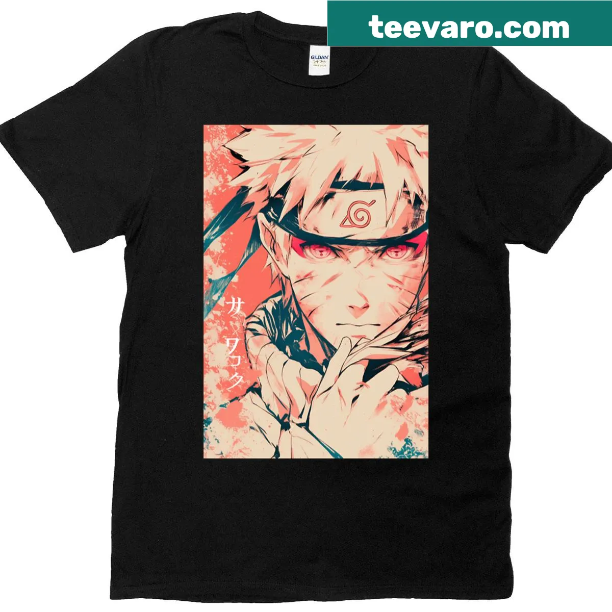Illustration T-shirt featuring a fox ninja hero — on a men's t-shirt