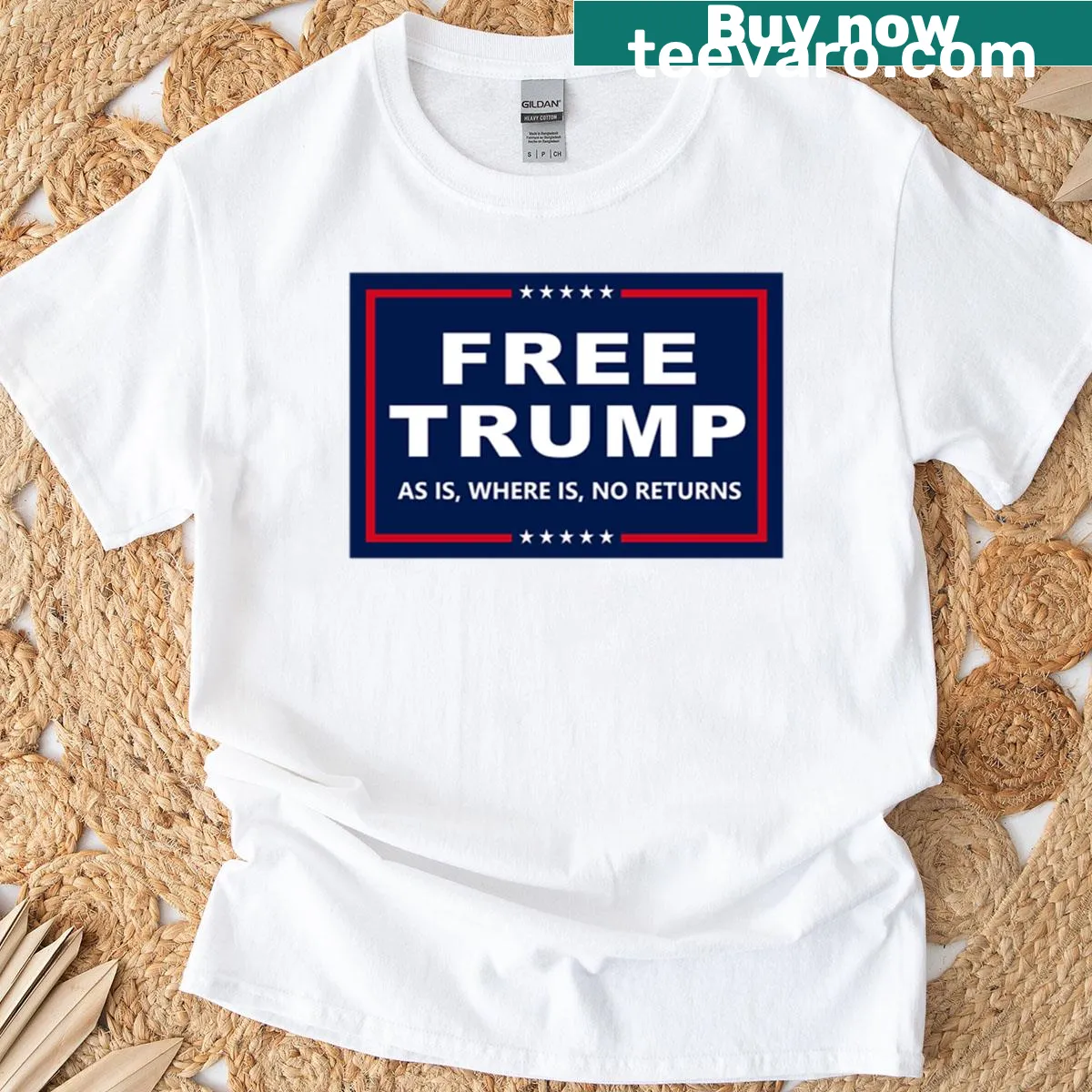 Bold 'Free Trump As Is Where Is' text on T-shirt — on a men's t-shirt