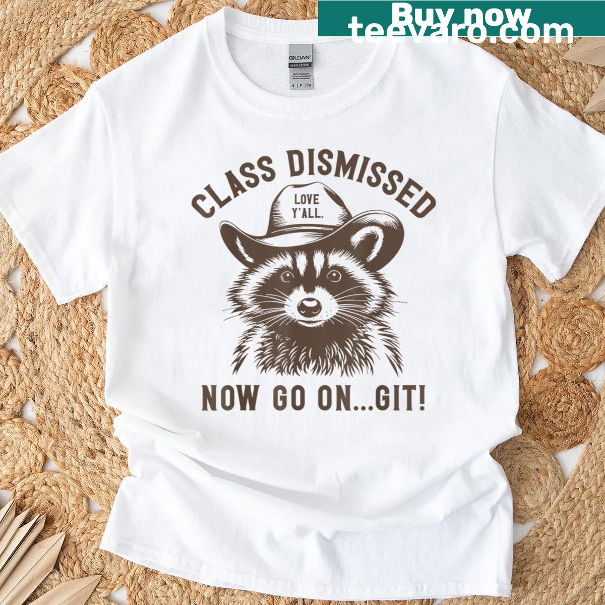 T-shirt featuring a raccoon illustration saying 'Class Dismissed' for teachers — on a men's t-shirt