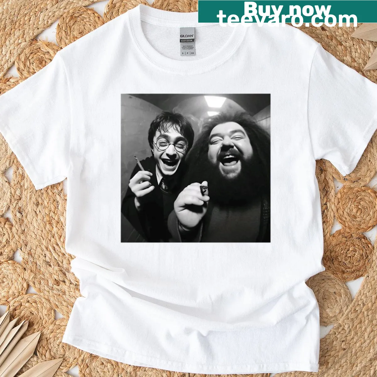 Meme graphic of Harry smoking on T-shirt — on a men's t-shirt