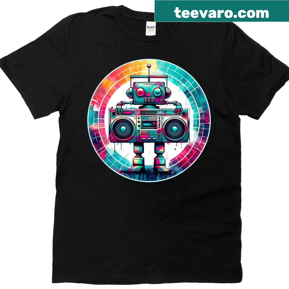 Cartoon robot design T-shirt for robotics engineers — on a men's t-shirt