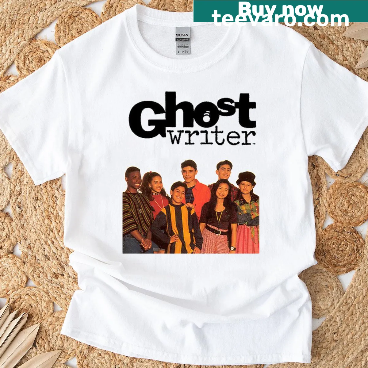 Vintage Ghostwriter TV show logo T-shirt from the 90s — on a men's t-shirt